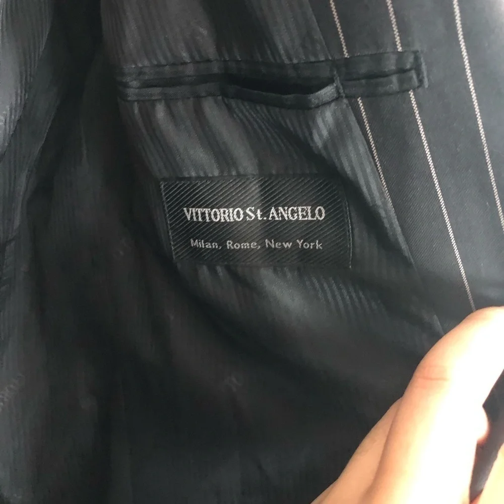 Vittoria St. Angelo Black Pinstripe Men Suit Jacket